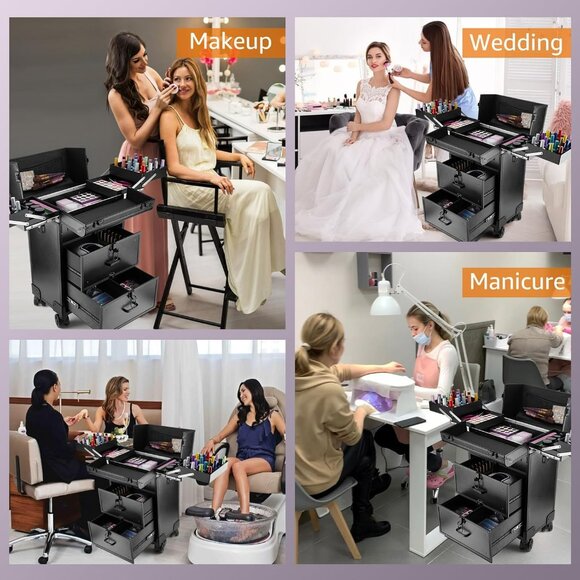 Rolling Makeup Train Case, Professional Cosmetology Case on Wheels, Aluminum Cos - Picture 7 of 7